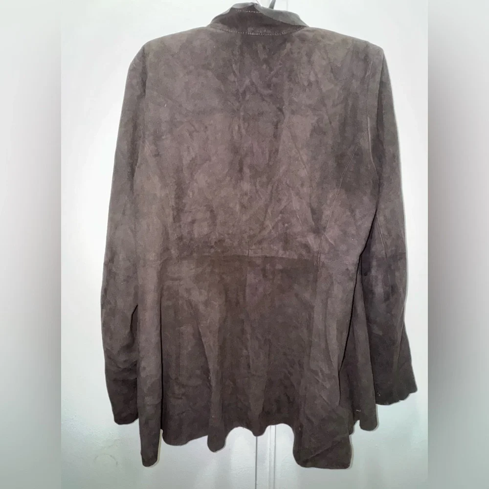Gorgeous Eileen Fisher chocolate brown Suede Open Front Jacket XL